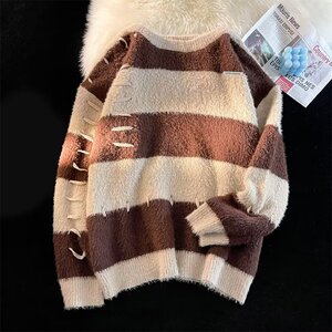 美式街头设计感圆领毛衣男慵懒风休闲针织衫M249P63图片