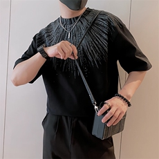 8965/P58控78夏季社会小伙360克重磅渐变印花套装工艺男黑首2，男装休闲套装，星座305B