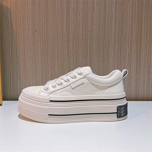 真皮小白鞋女2023秋冬新女士平底单鞋厚底增高板鞋女休闲舒适女鞋图片
