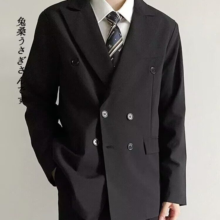 dk制服男新款2025秋冬时尚白色双排扣西服韩版纯色青少年西装外套图片