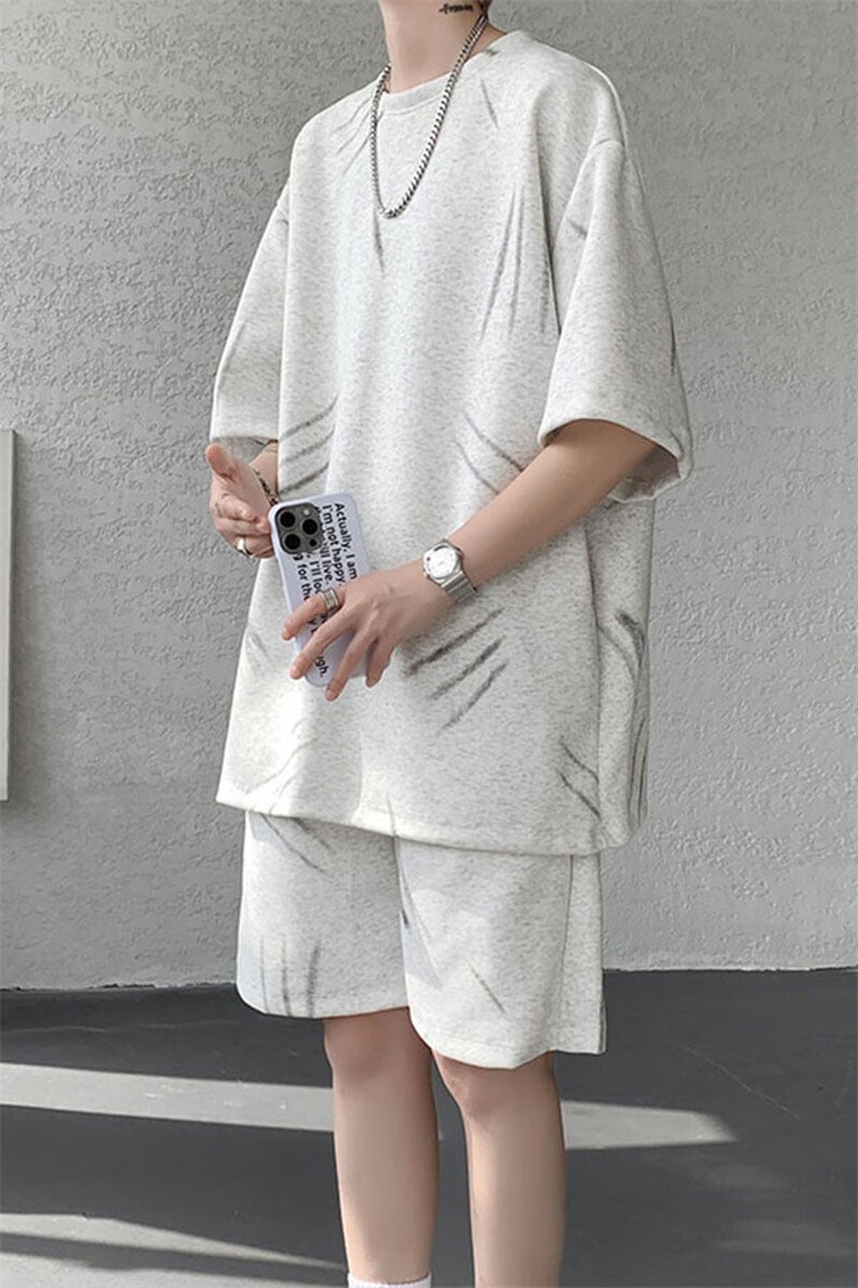 现货TZ779-特批50控88夏季简约高级感T恤短裤两件套大码男,男装牛仔裤,电商A059