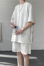 现货TZ779-特批50控88夏季简约高级感T恤短裤两件套大码男，男装牛仔裤，电商A059