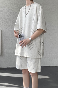 现货 TZ779-特批50   控88  夏季简约高级感T恤短裤两件套大码男图片