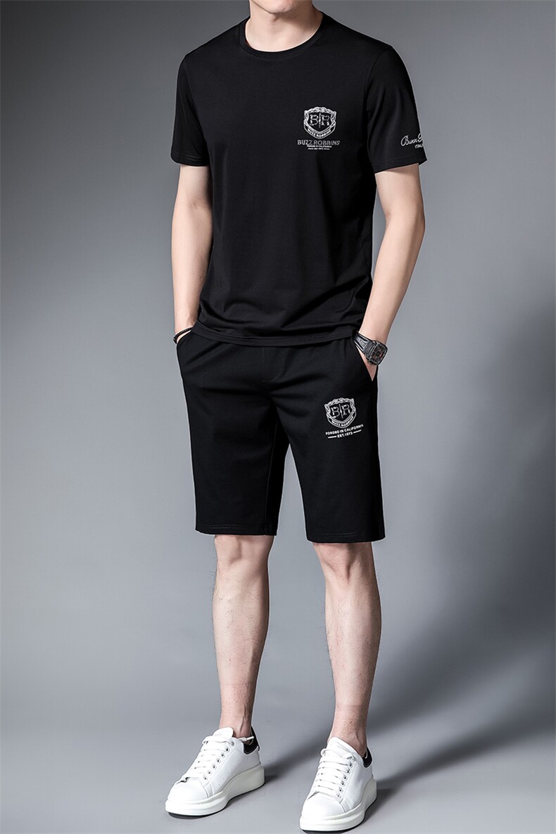 2023新款休闲商务套装男夏季冰丝宽松短袖T恤中老年薄款三件套,男装休闲套装,电商B212（原钱塘6029）