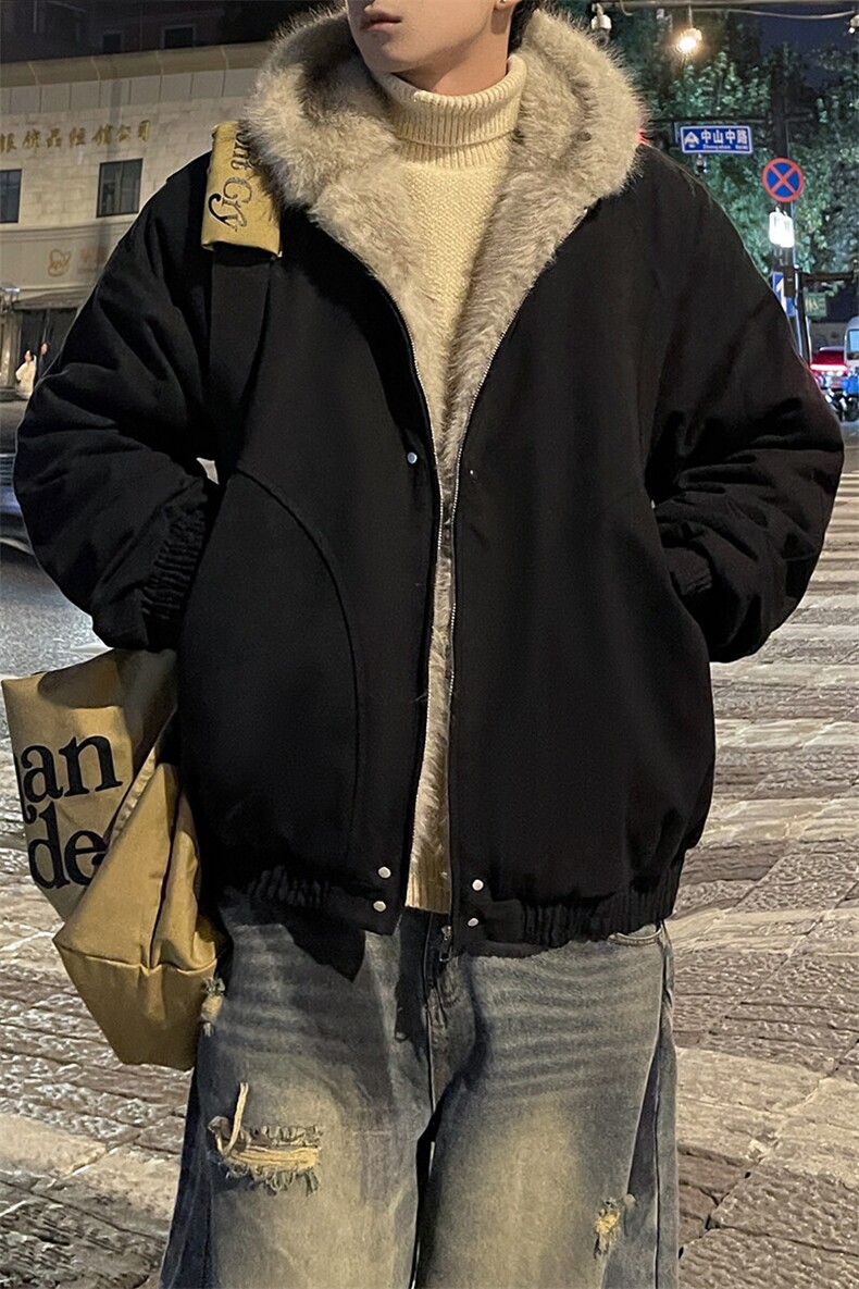 冬季新款外景美式毛领连帽夹克棉服男潮复古宽松外套MF00372/P135,男装夹克,电商B316