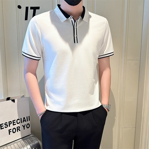 店主风社会小伙男士异色拼接翻领POLO衫男T恤301A-1/PL100/P53图片
