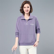 2021春季新款简约时尚休闲宽松小翻领卫衣女，女装卫衣/绒衫，依恋蒂丝