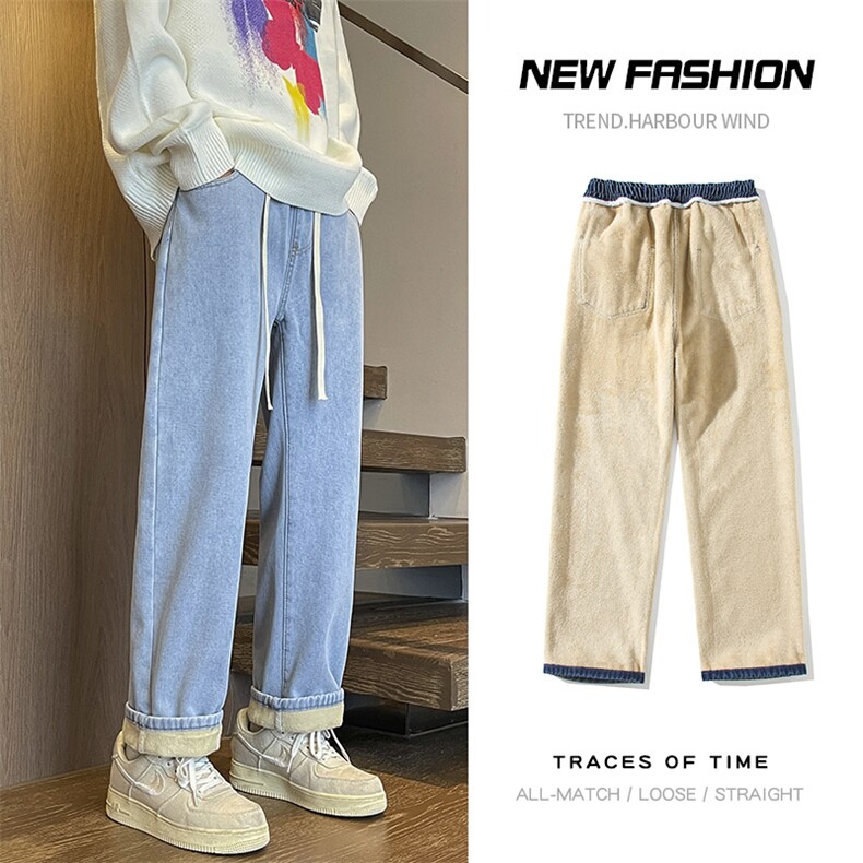 加绒加厚牛仔裤宽松直筒休闲裤KN12P40加绒P50，男装牛仔裤，电商D325