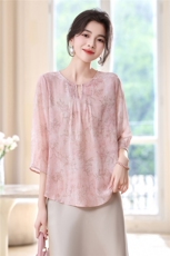 时尚轻奢高级感真丝衬衫女2025夏装新款03双绉桑蚕丝上衣印花小衫，女装衬衫，阿舍尔精品