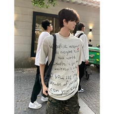 网图有货美式复古手绘字母涂鸦纯棉短袖男女欧美潮牌t恤A335-P25，男装T恤，星座1505