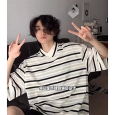 PL01-P45控68网图美式复古潮牌撞色条纹polo衫男短袖t恤，男装T恤，星座403（原603-1）