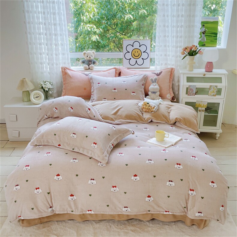 新款加厚牛奶绒四件套印花四件套，床品套件，一起卖家纺