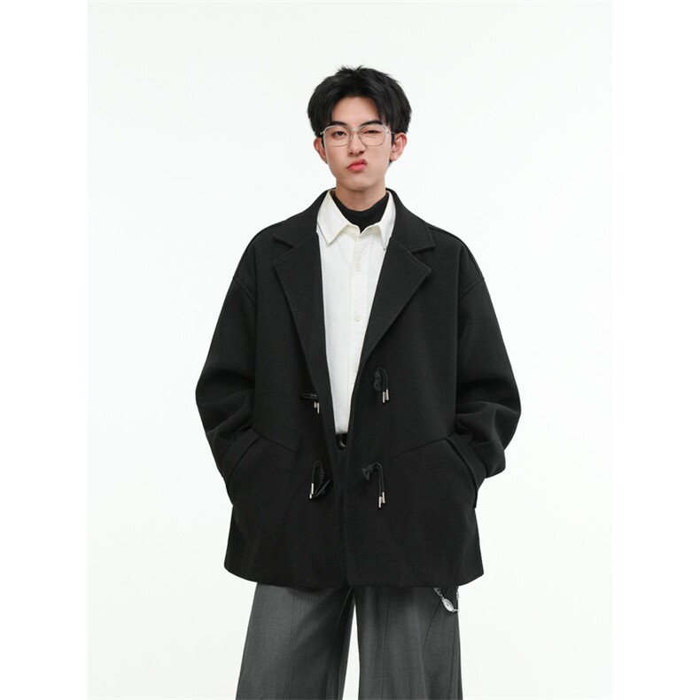 25新款牛角扣短款毛呢大衣风衣504-F53-P75控118（加棉P90控128）,男装风衣,星座504