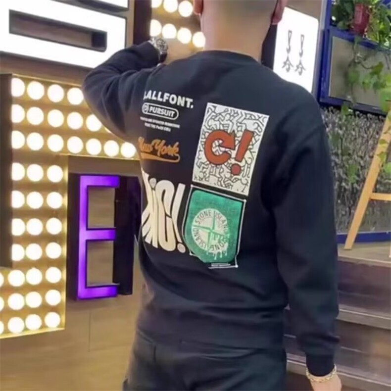 港风复古重磅卫衣男春秋季圆领美式高街卡通长袖潮牌外套宽松上衣，女装短外套，星座506A