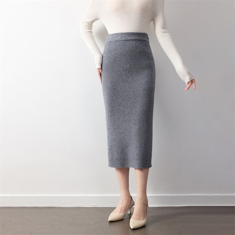2025年秋季中腰百搭多股加厚抽条长裙，女装半身裙，举月羊绒