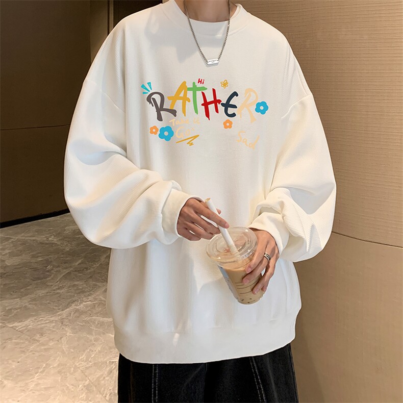 华夫格卫衣圆领卫衣男大码长袖t恤男外套 HW76301-P30加绒款-P40图片