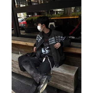网络图想现货  美式复古潮牌高街痞帅字母印花皮夹克外套J720-P68图片