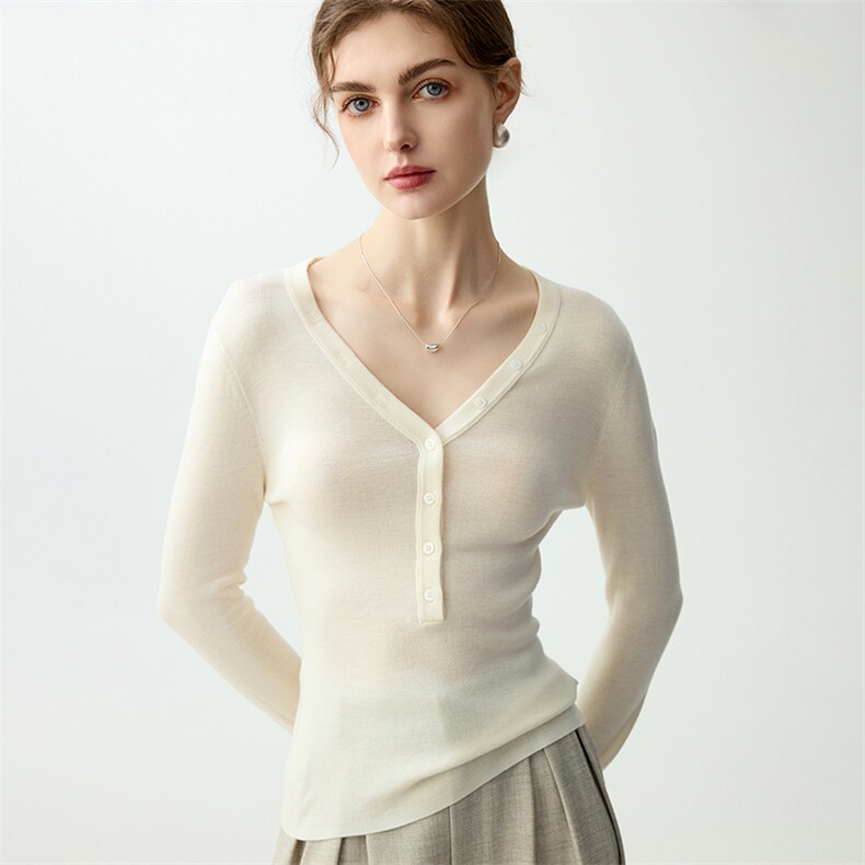 2025年秋季时尚百搭通勤简约休闲半开抽条V领，女装羊毛衫，清联羊绒