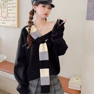 1506-1/MY4191/P56小众设计围巾领红色圣诞毛衣男女冬季情侣装V领图片