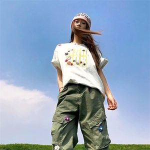 万针全刺绣工艺抖音得物高品质260克重磅纯棉双纱美式高街短袖T恤图片