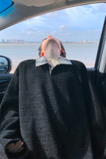 特批P35无差价重磅雪尼尔420g粗花针织POLO领男宽松拼接上衣T5075，男装T恤，电商A001-1
