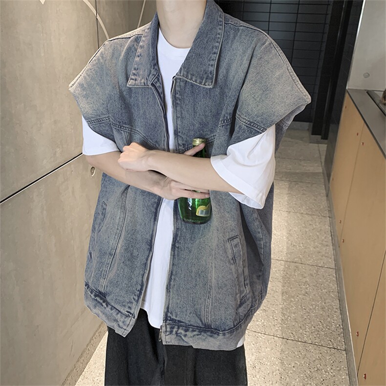 夏季新款港风高街潮牌拼接款翻领牛仔开衫马甲MJ0861-P60,男装背心/马甲,星座308B-1