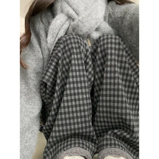 AK2482-P50日系慵懒阔腿毛呢格子裤女秋冬显瘦垂感直筒裤高腰休闲，女装休闲裤，星座617A-2