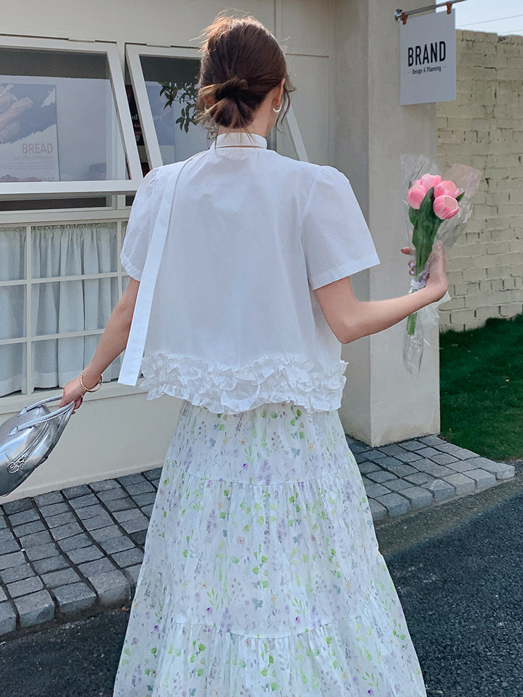 韩版温柔系甜美休闲衬衫套装女2025夏季新款显瘦碎花半身裙两件套,女装套装/套裙,浙宝305