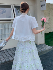 韩版温柔系甜美休闲衬衫套装女2025夏季新款显瘦碎花半身裙两件套，女装套装/套裙，浙宝305
