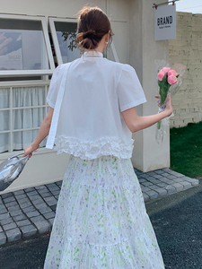 韩版温柔系甜美休闲衬衫套装女2025夏季新款显瘦碎花半身裙两件套图片