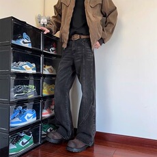 美式高街复古拼接牛仔裤男cleanfit直筒微喇叭潮牌vibe设计感裤子，男装牛仔裤，星座813-2