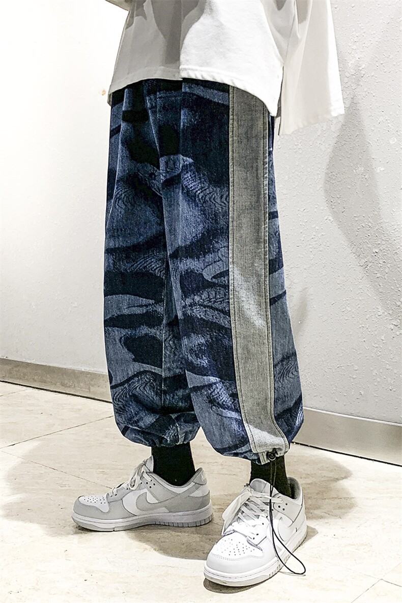 高级感hiphop宽松牛仔裤炸街美式高街束脚休闲卫裤A125-K915-P55,男装牛仔裤,电商A071