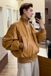 PU皮立领羽绒服男冬加厚保暖90白鸭绒飞行员皮夹克夹yrf777-TP245图片