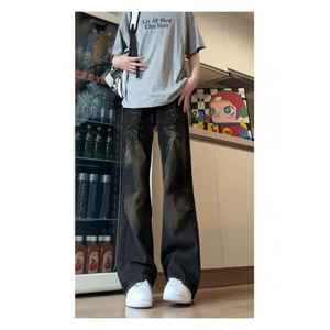 美式复古牛仔裤男宽松直筒裤高街百搭水洗做旧阔腿休闲长裤 K1137图片
