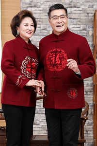 高品质加绒情侣装唐装羊毛呢外套中老年生日过寿婚礼服爷爷奶奶装图片