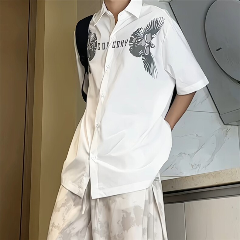 2025夏装飞鹰印花短袖衬衫男夏季宽松休闲半袖衬衣 CS608-特P40图片