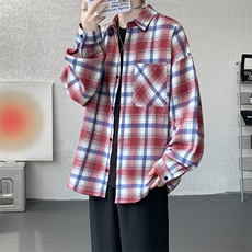 衬衫男秋季新款港风宽松大码磨毛格子长袖衬衣CS6639-P35，男装衬衫，星座214-3