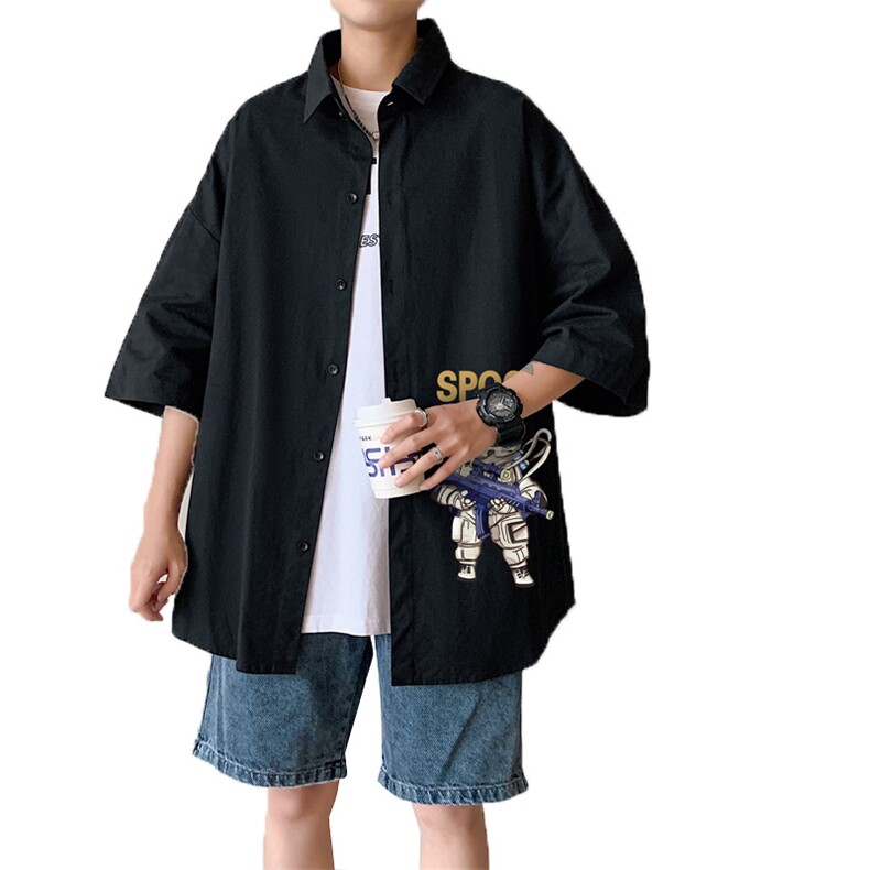 ！夏款港风冰丝衬衣男黑寸衫男白短袖衬衫男DXC285-P30,男装衬衫,电商B371