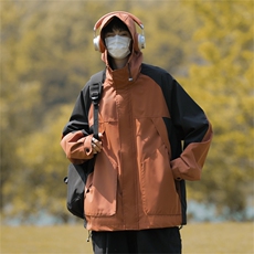 新款拼接冲锋衣外套男士秋冬季痞帅高街情侣防风连帽夹克FK62-P68，男装夹克，星座1008-2