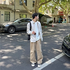 日系简约长袖衬衫男士春秋新款宽松帅气衬衣休闲潮牌外套CS3081，男装衬衫，星座516A