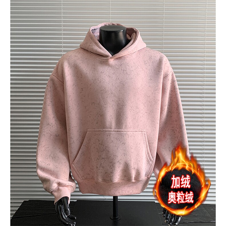 水洗扎染连帽加绒奥粒绒重磅无帽绳500克卫衣外套男 RH5310JR-P60图片