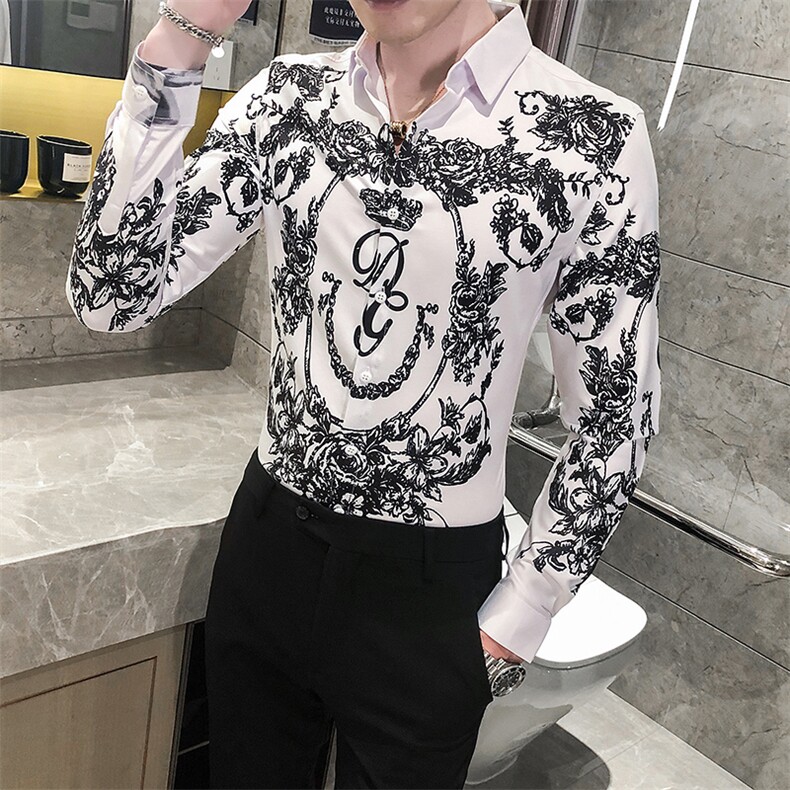 2021春秋男衬衫英伦长袖上衣印花男装韩版修身四季潮流衬衣H861-P55,男装衬衫,星座419（原A233）