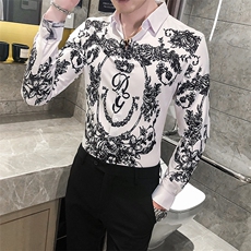 2021春秋男衬衫英伦长袖上衣印花男装韩版修身四季潮流衬衣H861-P55，男装衬衫，星座419（原A233）