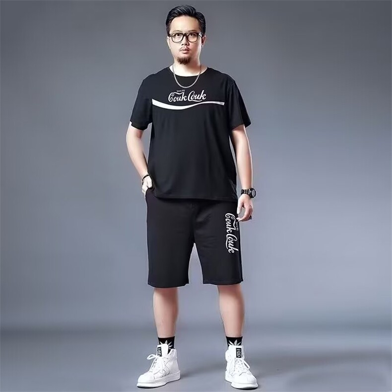 大码短袖套装男加肥加大春夏季胖子半袖t恤七分裤肥佬宽松两件套,男装牛仔裤,星座1210-1