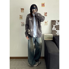 自家网图有货达芬奇手稿拉链针织开衫宽松毛衣外套男女W133-P65，男装针织衫/毛衣，星座1505