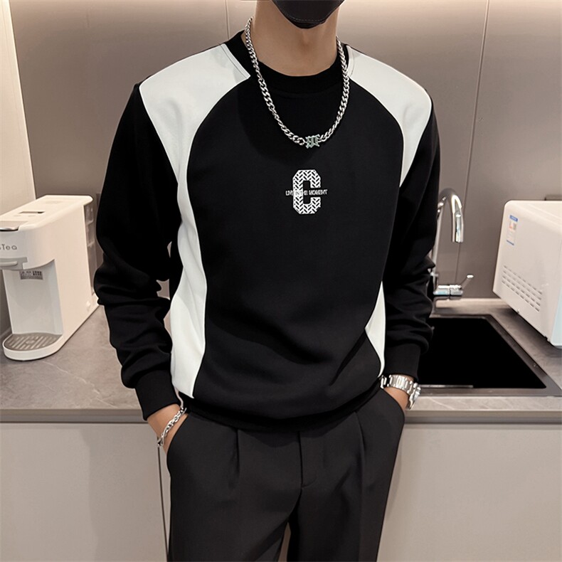黑色2023秋装社会小伙修身圆领卫衣男潮8825-P58 控价78图片