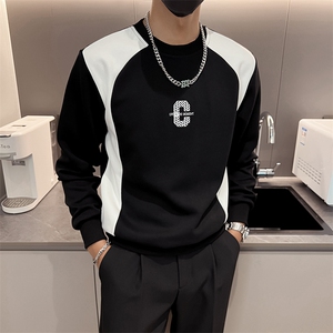 黑色2023秋装社会小伙修身圆领卫衣男潮8825-P58 控价78图片