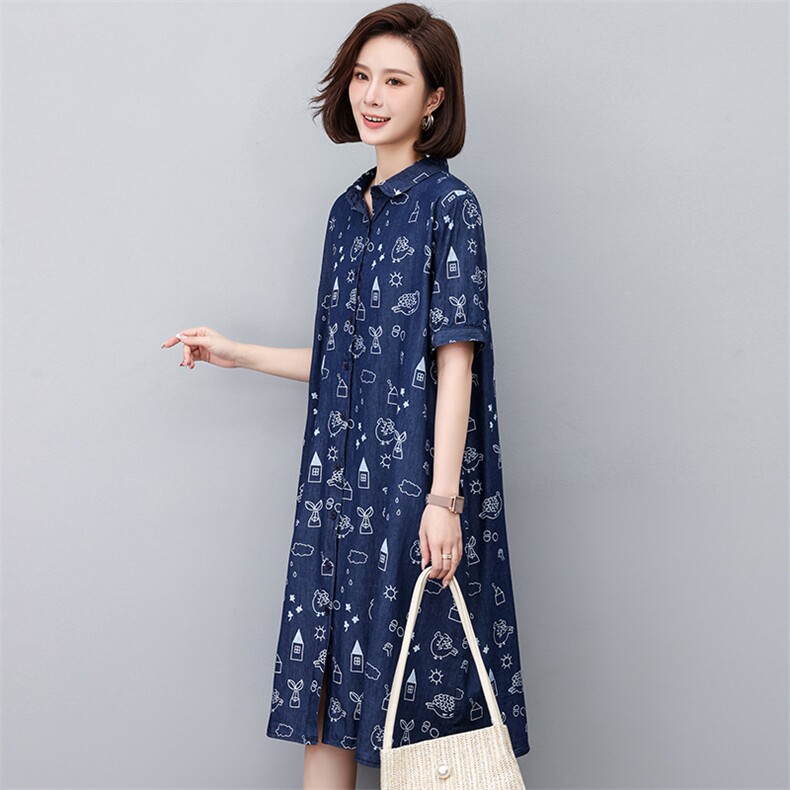 新款连衣裙女2023年夏季大码宽松显瘦气质中长裙高端减龄休闲裙子,女装连衣裙,江忆布依
