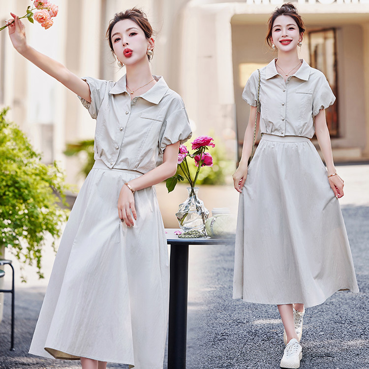 时尚小个子工装套装女2024夏季新款休闲气质减龄遮跨腰裙两件套潮，女装套装/套裙，采品优优