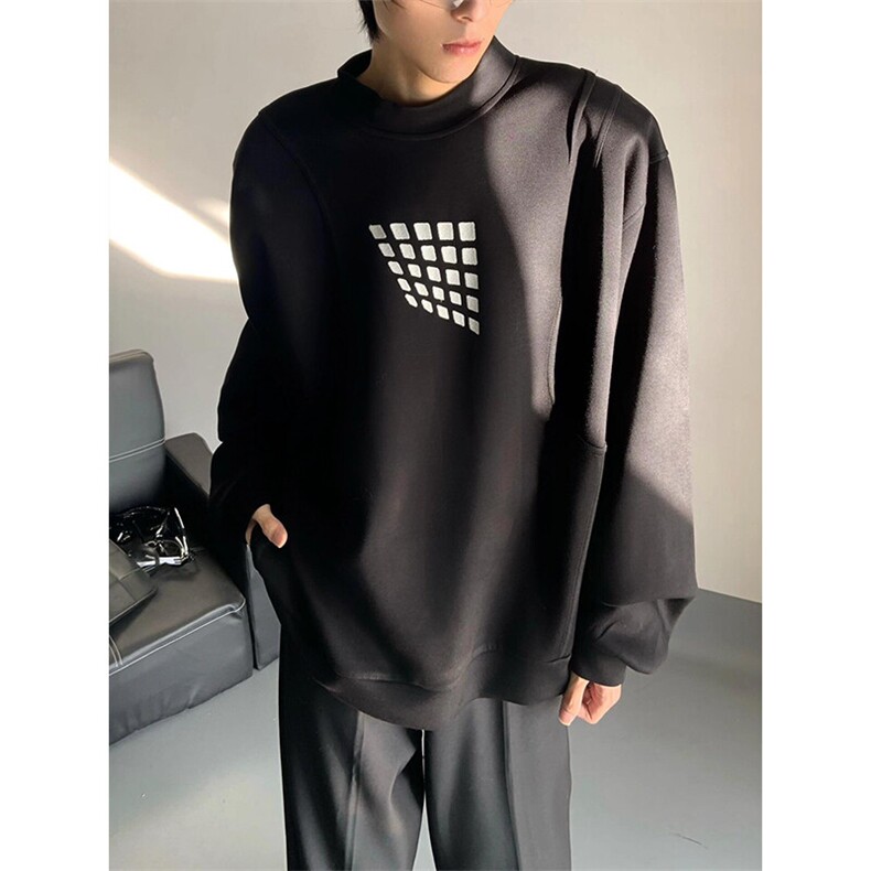 方块印花休闲长袖卫衣圆领套头小众百搭潮流上衣WY89特P40，男装卫衣，星座908-1